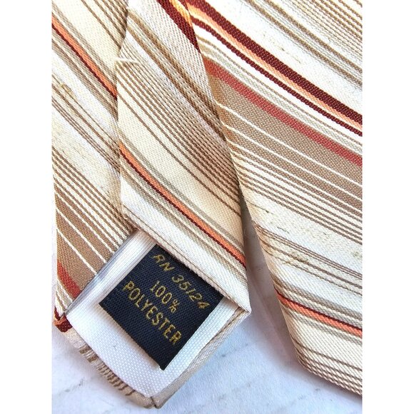 Vtg Benchmark Striped Tie Beige & Rust Brown 100% Polyester Mens Classic Width - Picture 2 of 7